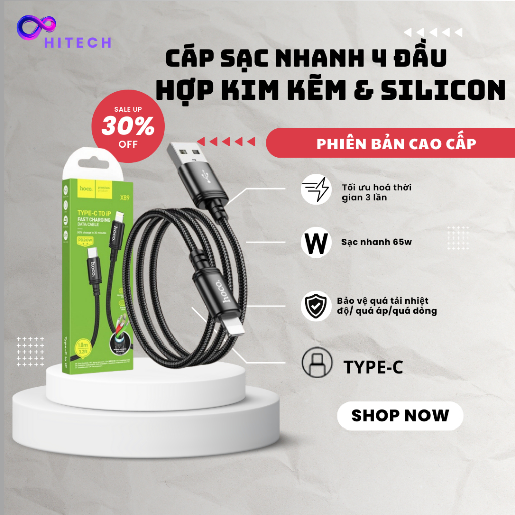 Dây Sạc Cáp sạc Nhanh Hoco X89 5V 2.4A  Bọc Dù 1m Siêu Bền, Sạc An Toàn, Chống Cháy Nổ, Không Nóng M