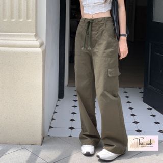 Quần Kaki Túi Hộp Nữ Ống Suông Lưng Cao Quần Túi Hộp Gió Ống Rộng Nữ Bo Gấu Cạp Chun Sau M286&399