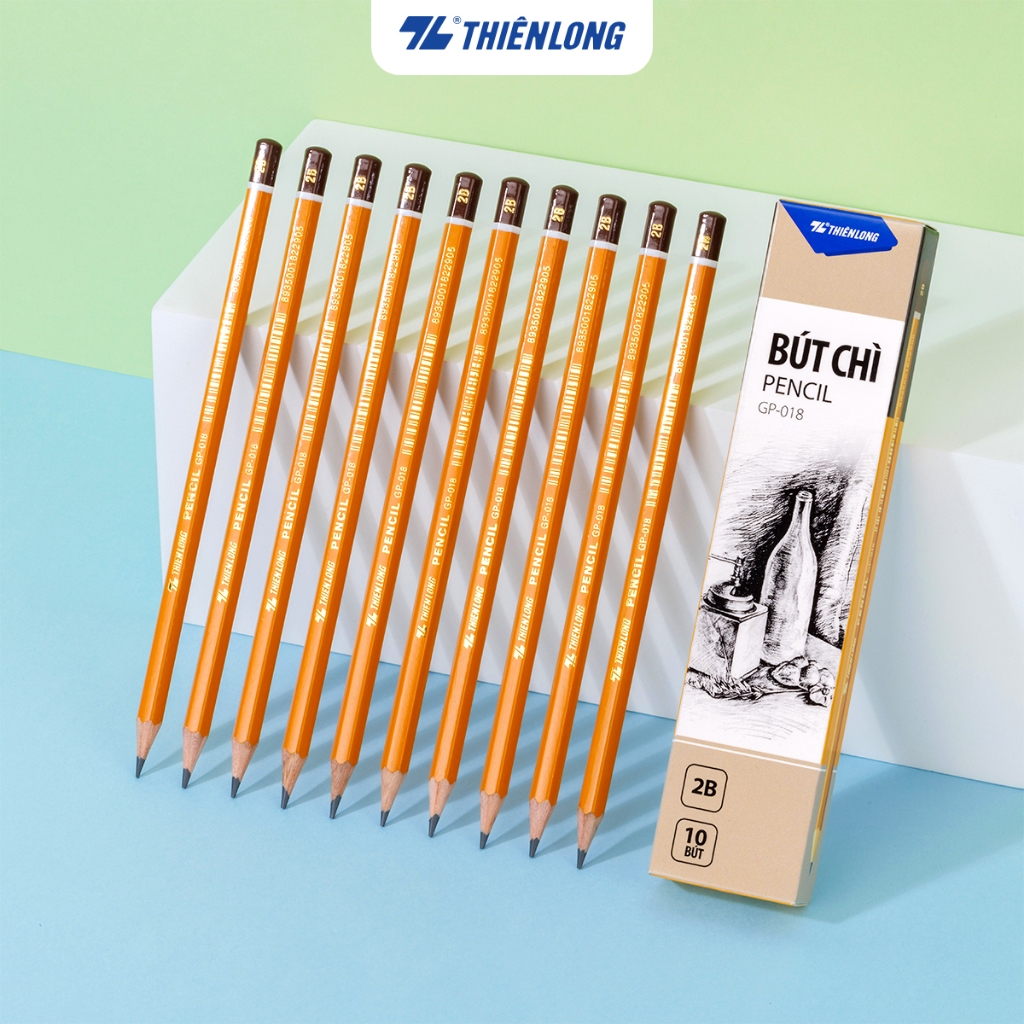 Combo 10  cây Bút chì gỗ lục giác Thiên Long GP-018- Độ cứng 2B- Thích hợp cho học sinh làm bài thi 