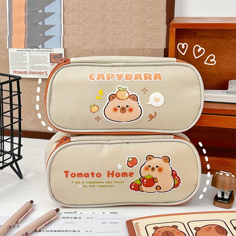 Hộp bút TINI vải canvas size to nhiều ngăn Capybara cute HOPBUTCANVASCAPY522