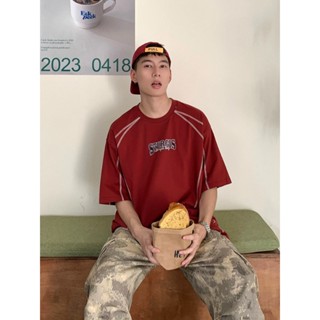 Áo phông nam nữ from rộng thun cotton Full size thêu chữ ( STURGIS ) logo tay KL UNISEX   màu đỏ đô /đen