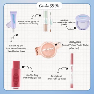 Combo Best Seller IPKN [Phấn Nén Tím-Lót Tím,Viền Môi 02, Son ipkn 08,Phấn Má: Warm Coral, Che khuyết Điểm: Green]