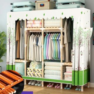 Tủ Đựng Quần Áo Vải Tủ Vải 4 Buồng Treo Quần Áo Khung Gỗ 8 Ngăn BỌC NHỰA Cỡ Lớn (miễn phí vận chuyển )