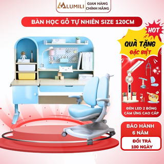 Bàn học chống gù s612 lumili - bàn học thông minh điều chỉnh dễ dàng, gỗ tự nhiên cao cấp120x60cm
