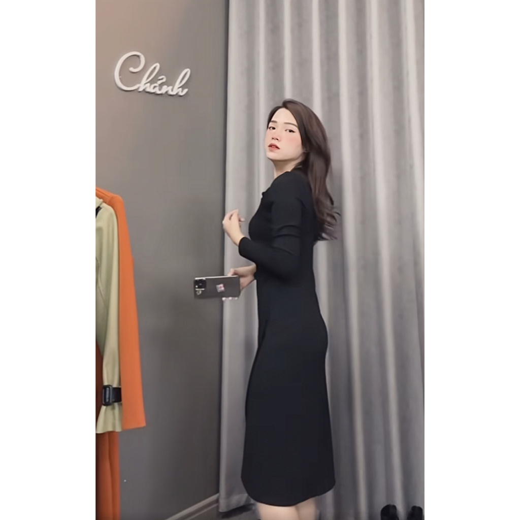 Váy Đen Cổ Tròn Tay Lửng Chất Đẹp