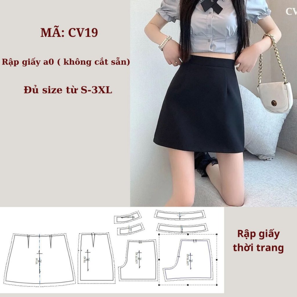 RẬP GIẤY A0 CHÂN VÁY CHỮ A NGẮN CV19 ( KHÔNG CẮT SẴN )