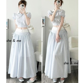 (Có Video/Sẵn) Kimi Set - Sét áo sơ mi croptop kèm chân váy midi thắt nơ hông siêu xinh