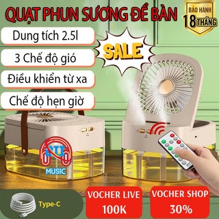 Quạt phun sương mini - Quạt điều hoà hơi nước Q7 dung tích 2.5L, 3 chế độ gió, có đèn led, hẹn giờ tiện lợi, sạc usb