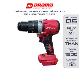 Thân Máy Khoan Pin DRAMA D5213, Lực Siết 100Nm, 3 Chức năng, Đầu kẹp 13mm Autolock Chân phổ thông 4cm