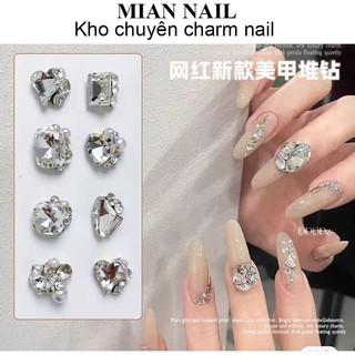 Viên đá khối trắng mix sẵn nails charm đá cao cấp chụm sẵn đính móng MIAN NAIL