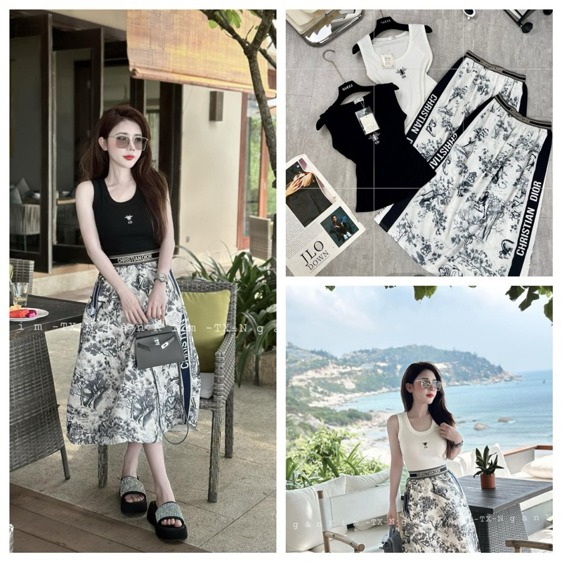 [ 𝐅𝐑𝐄𝐄 𝐒𝐇𝐈𝐏 ] Siêu pham set thun ba lỗ kèm cv di..or  Hoa tiết thêu nổi kp đau a Ao tăm Lạnh sieu ma