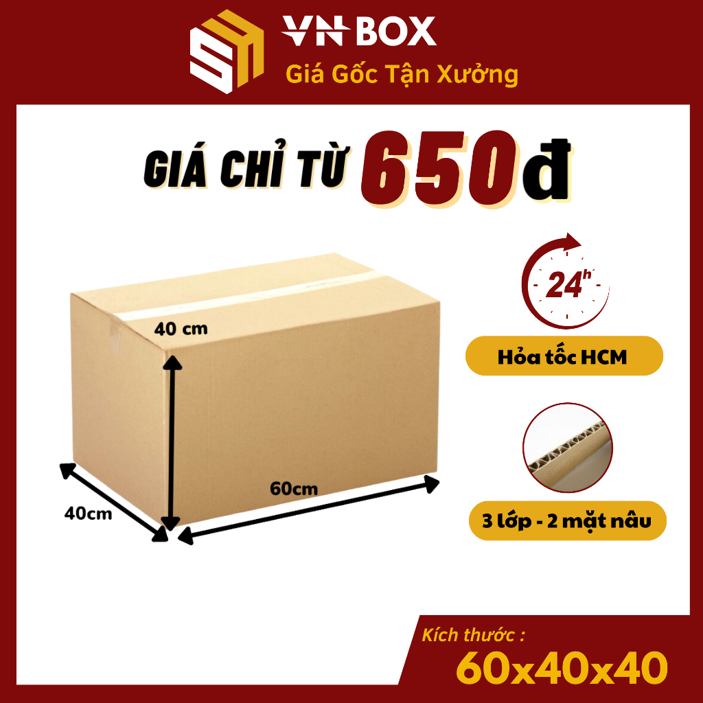 60x40x40 hộp carton đóng hàng, thùng giấy carton đóng hàng chuyển nhà giá rẻ - VN BOX HCM