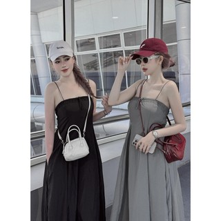 Đầm váy hai dây dáng maxi phom suông rộng, Váy hai dây XÁM ĐEN cúp ngực xuông dài năng động thiết kế TỰ MAY