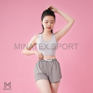 Bộ bra tập gym yoga earobic cổ tim bo siết eo kết hợp quần đùi 2 lớp MINATEX, có túi trong lót ôm sát - B7Đ1/Đ2