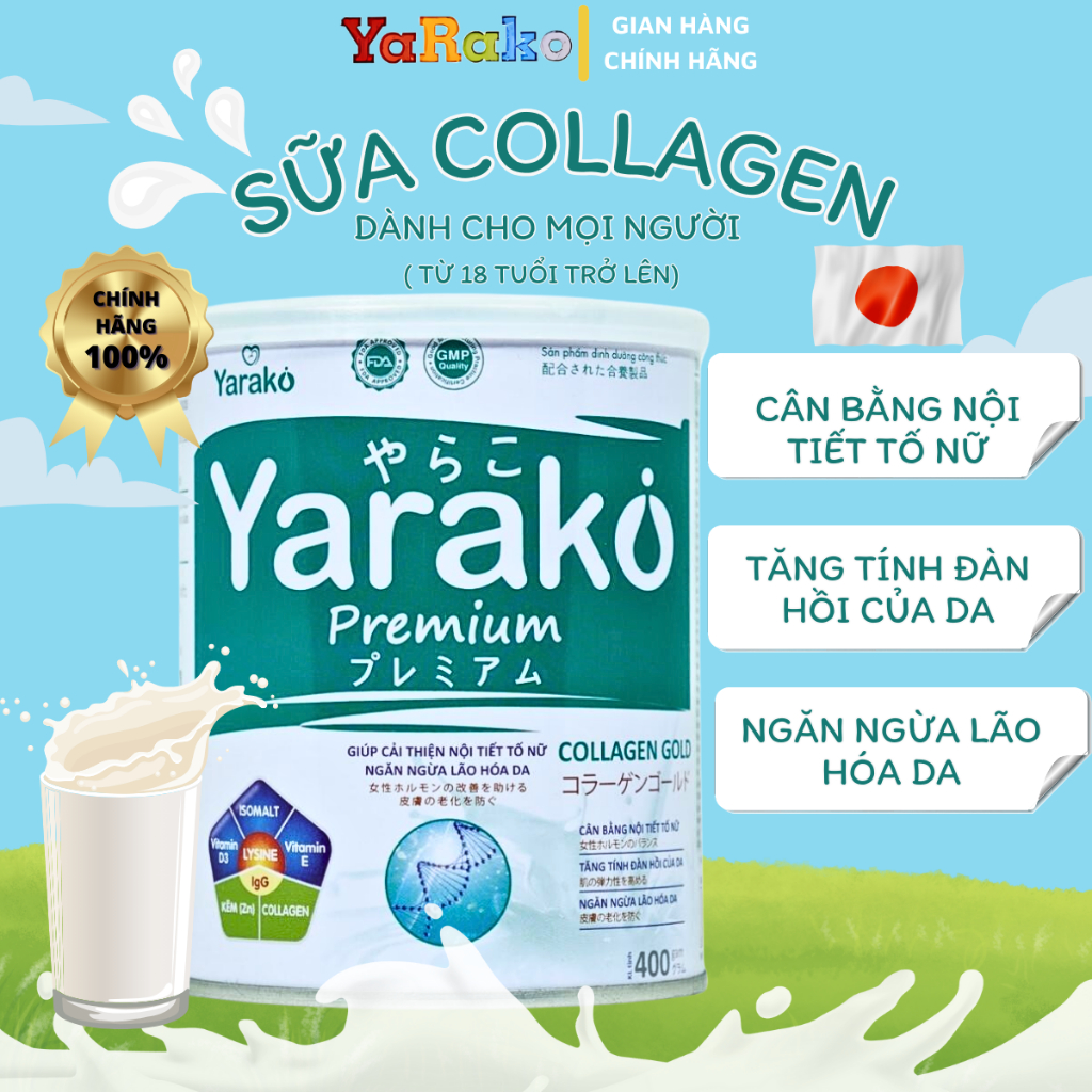 Sữa YARAKO PREMIUM COLLAGEN GOLD Dinh Dưỡng Đầy Đủ Dưỡng Chất Hộp 900g