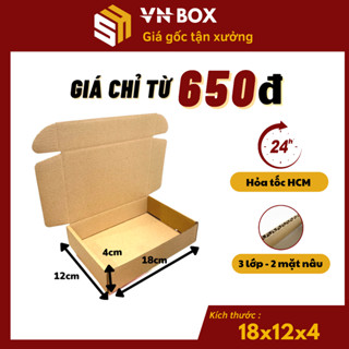 18x12x4 Combo 50 Hộp nắp gài pizza 2 mặt nâu, hộp giấy nắp cài gói hàng phụ kiện, quà tặng handmade giá rẻ - VN BOX HCM
