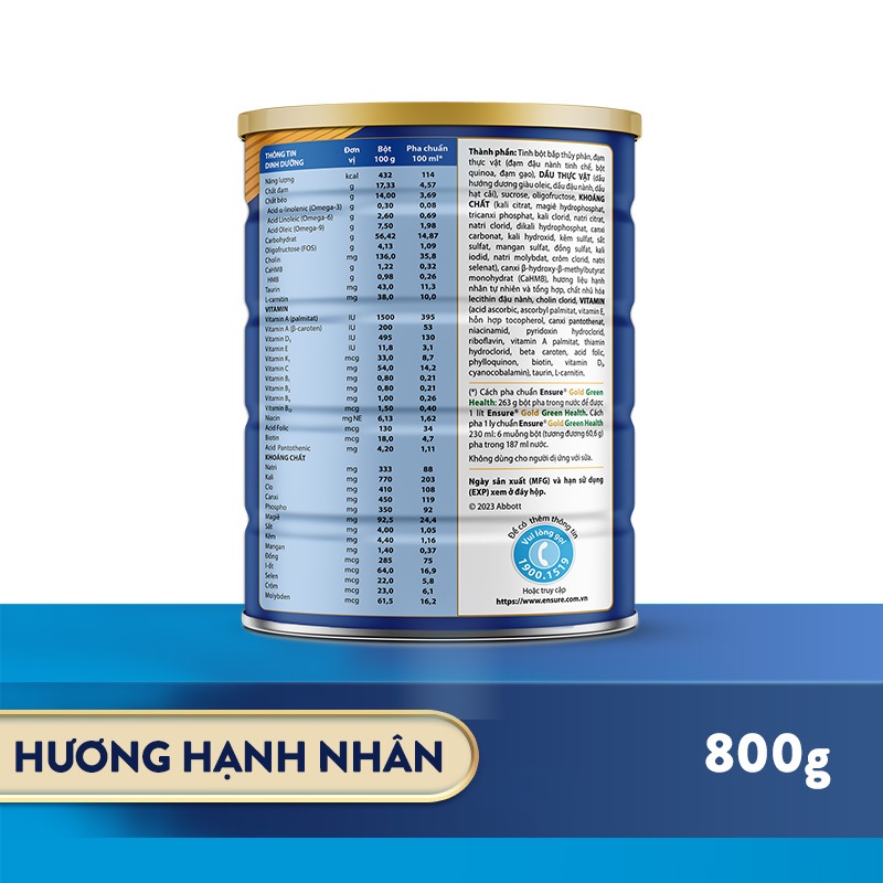 Sữa bột Ensure Gold Green Health 800g/ 850g