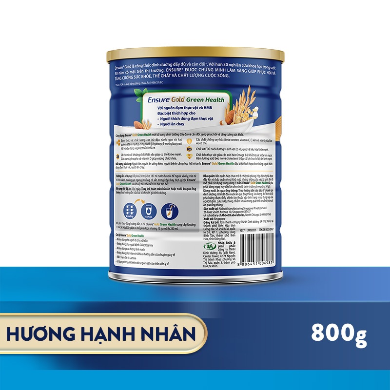 Sữa bột Ensure Gold Green Health 800g/ 850g