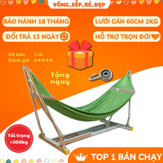 (HÀNG XỊN) Khung võng xếp INOX, Thép sơn tĩnh điện chân đế vuông( Có ảnh thật) Tặng kèm màn võng chống muỗi trị giá 99k
