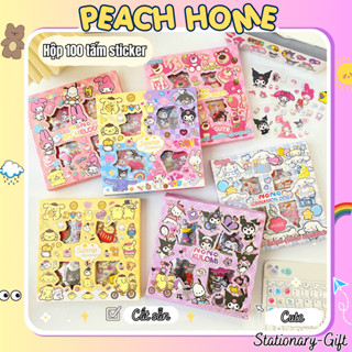 Hộp 100 Tấm Sticker Chủ Đề SANRIO Cắt Sẵn Decor Sổ Vở Journal Bullet Giá Rẻ Miếng Dán Trong Suốt Bình Nước 1k peach home