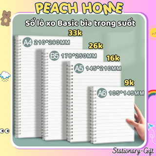 {Rẻ Nhất} Sổ Lò Xo Basic A6 A5 B5 A4 160 Trang Kẻ Caro/Ngang/Trơn Bìa Trong Suốt Vở Tập Note Kép Peach Home 1K Rẻ
