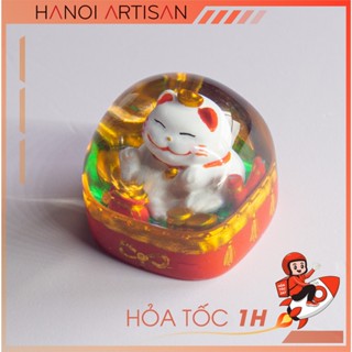 Keycap Artisan - Nút bàn phím cơ mèo thần tài trắng dễ thương ( Trắng )