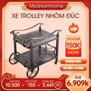 Xe đẩy đa năng cho nhà hàng, khách sạn, biệt thự - Xe trolley - Xe dọn thực ăn chất liệu nhôm đúc cao cấp nhập khẩu