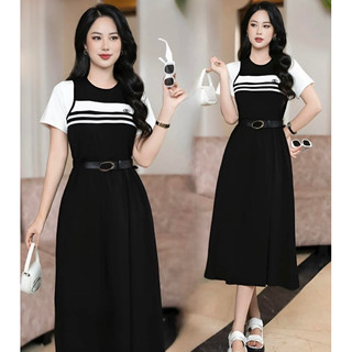 (HÀNG NHẬP - CAO CẤP) VÁY ĐẦM XOÈ PHỐI MÀU  - KÈM BELT TÔN DÁNG CHUẨN ĐẸP ( CC080524405)