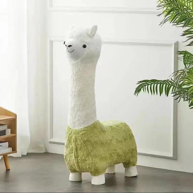 (Phiên Bản Nâng Cấp) Ghế lạc đà Alpaca siêu cấp đáng yêu , Ghế con thú lông cừu khung gỗ có bánh xe cao cấp