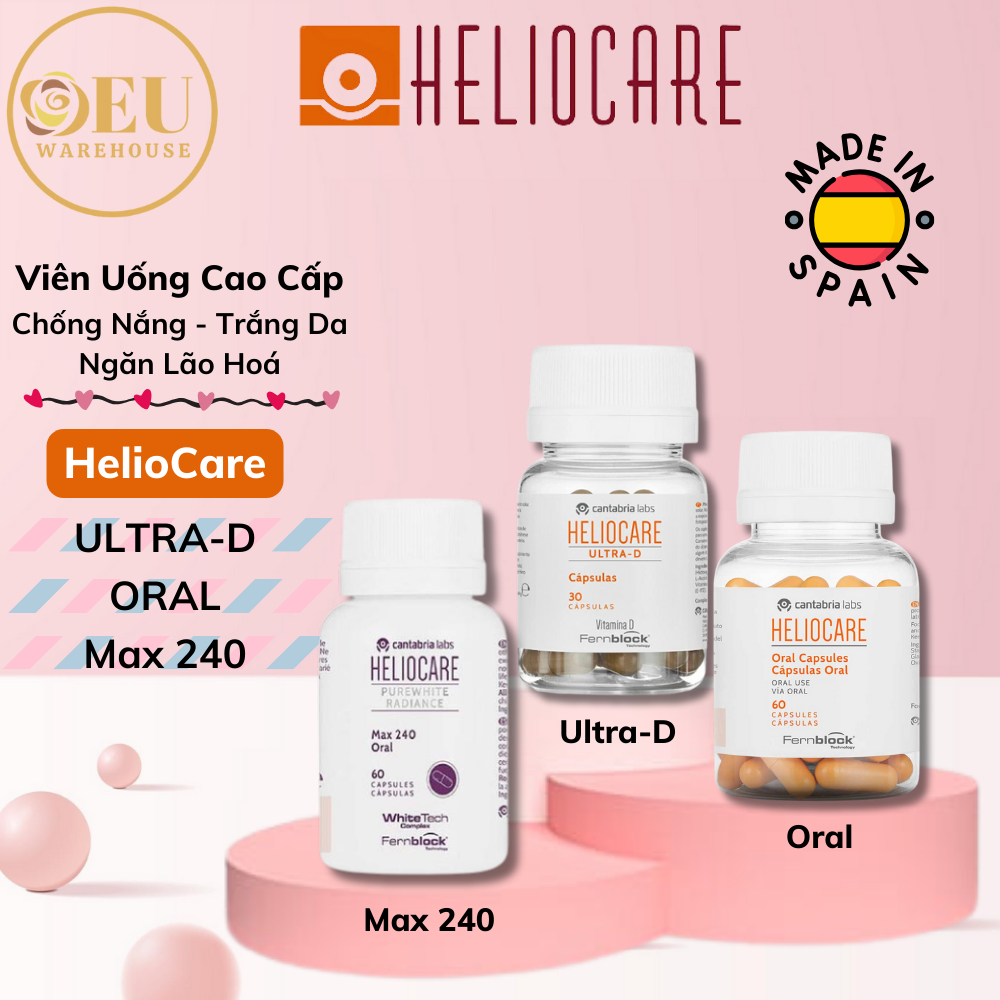 [Mẫu Mới] Viên Uống Heliocare Chống Nắng, Trắng Da D Plus - Ultra D - Oral - Max 240. Chống nắng và lão hoá, Trắng da