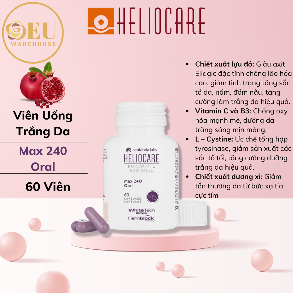 [Mẫu Mới] Viên Uống Heliocare Chống Nắng, Trắng Da D Plus - Ultra D - Oral - Max 240. Chống nắng và lão hoá, Trắng da