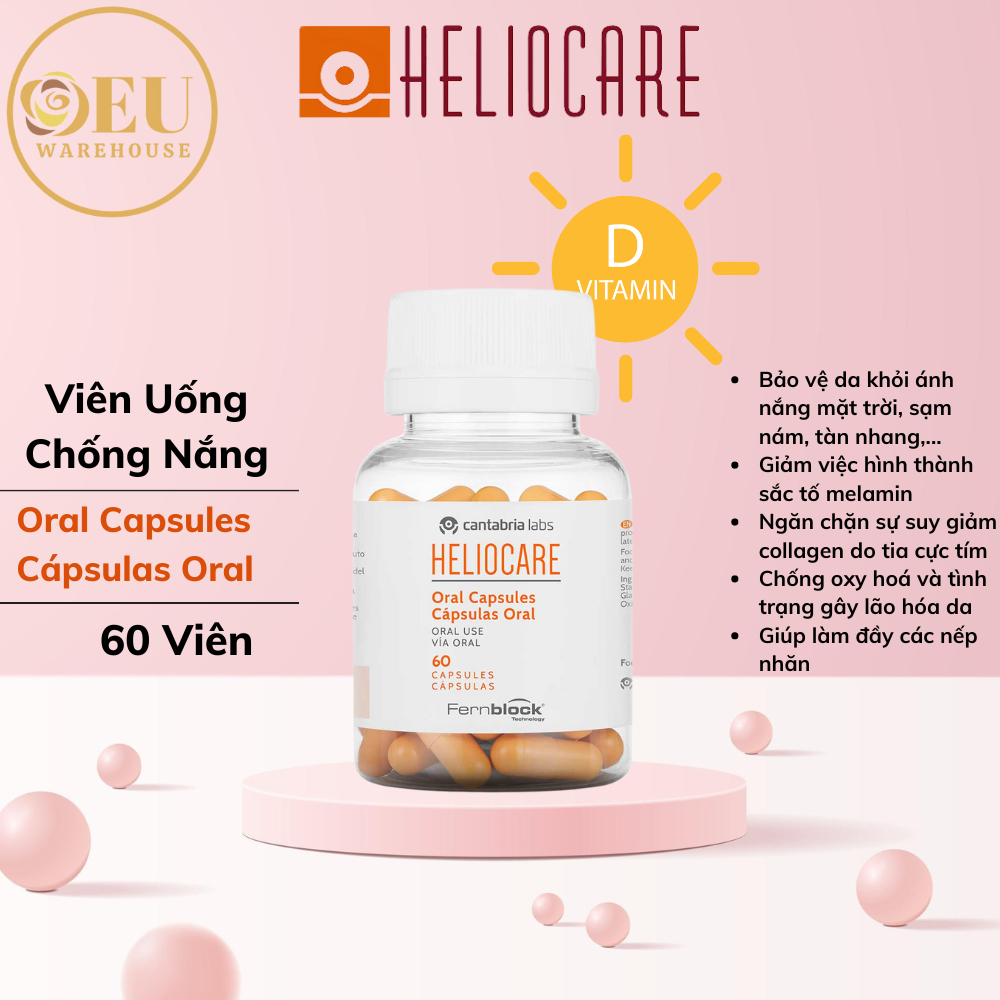 [Mẫu Mới] Viên Uống Heliocare Chống Nắng, Trắng Da D Plus - Ultra D - Oral - Max 240. Chống nắng và lão hoá, Trắng da