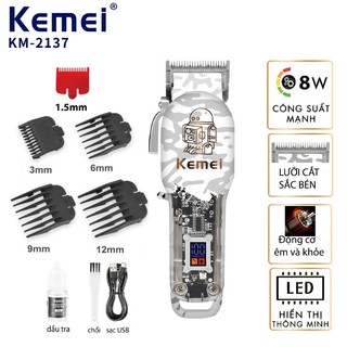 Tông đơ cắt tóc kemei-2137,hiển thị mạch báo pin,lưỡi cắt bén động cơ mạnh mẽ