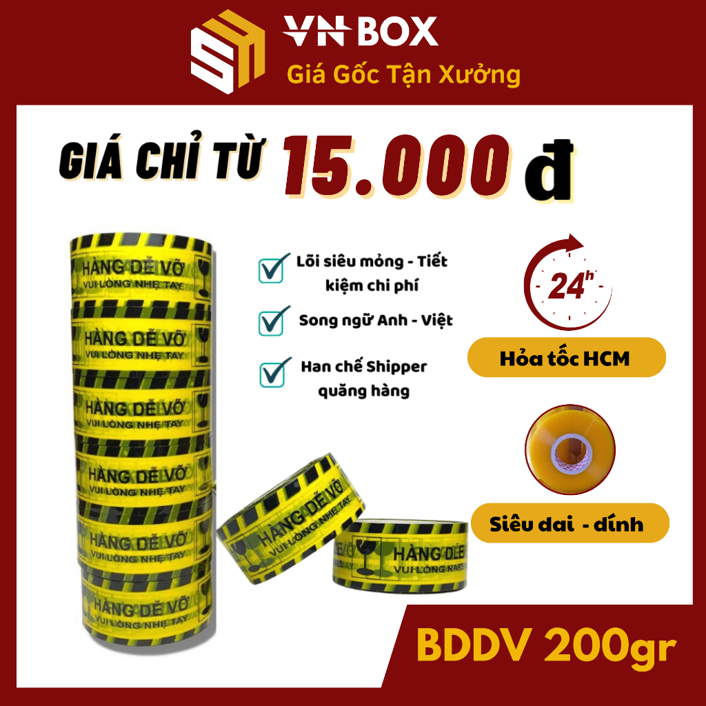 Băng dính đóng hàng dễ vỡ , băng keo gói hàng 200g nhỏ gọn đóng hàng siêu chắc chắn chống thấm nước