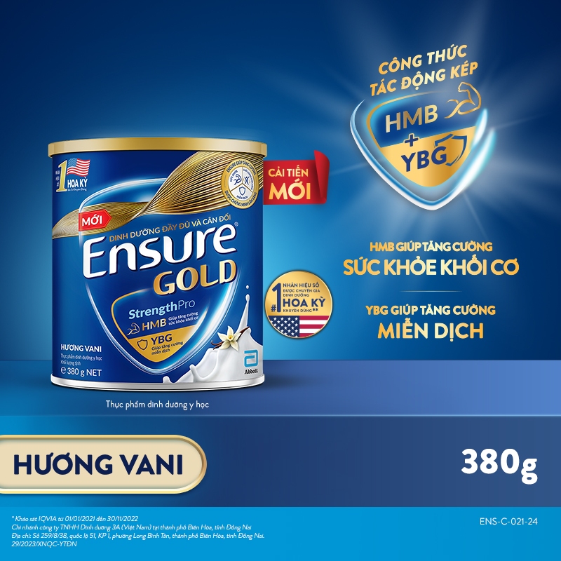 Sữa bột Ensure Gold Abbott hương vani 380g/ 400g