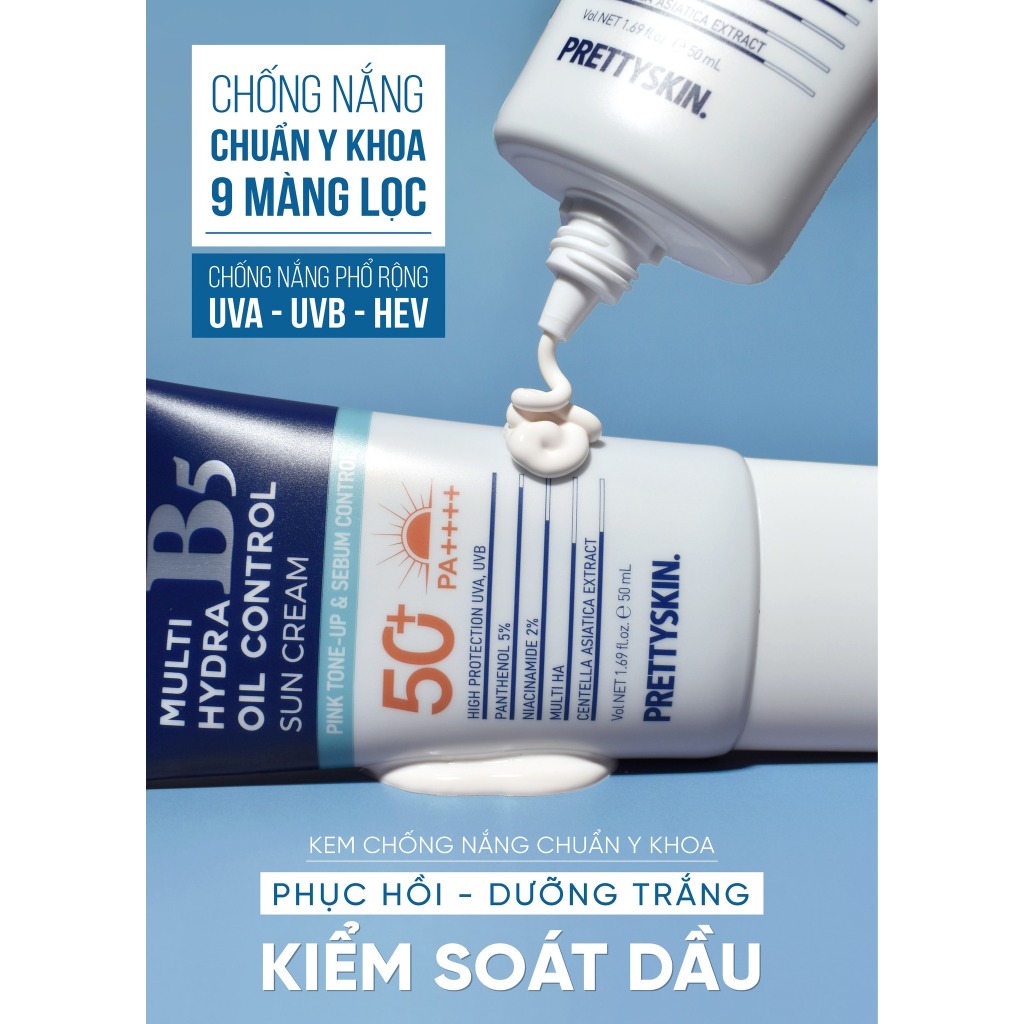 Kem chống nắng B5 Prettyskin,Kem Chống Nắng PrettySkin B5 Sun Cream 50ml cho da khô, da dầu mụn