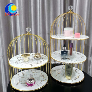 Khay Để Đồ Mẫu Lồng Chim Trang Trí Tiệc, Kệ Đựng Mĩ Phẩm Khung Inox Mạ Vàng Sang Chảnh (SẴN HÀNG)