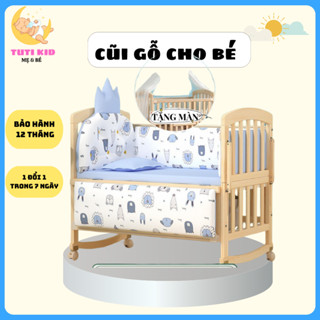 [ CŨI + MÀN +QUÂY + NỆM + GỐI ] CŨI GỖ 6IN1 ĐA NĂNG CHO BÉ_Tuti.kid