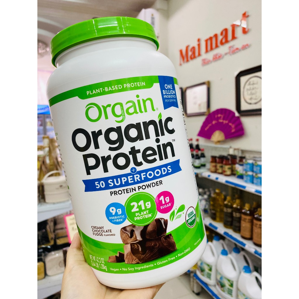 [Hộp 1,20kg] Bột Đạm Thực Vật Hữu cơ của Mỹ ORGAIN Organic Protein &amp; Superfoods Plant Based Protein Powder hương SOCOLA