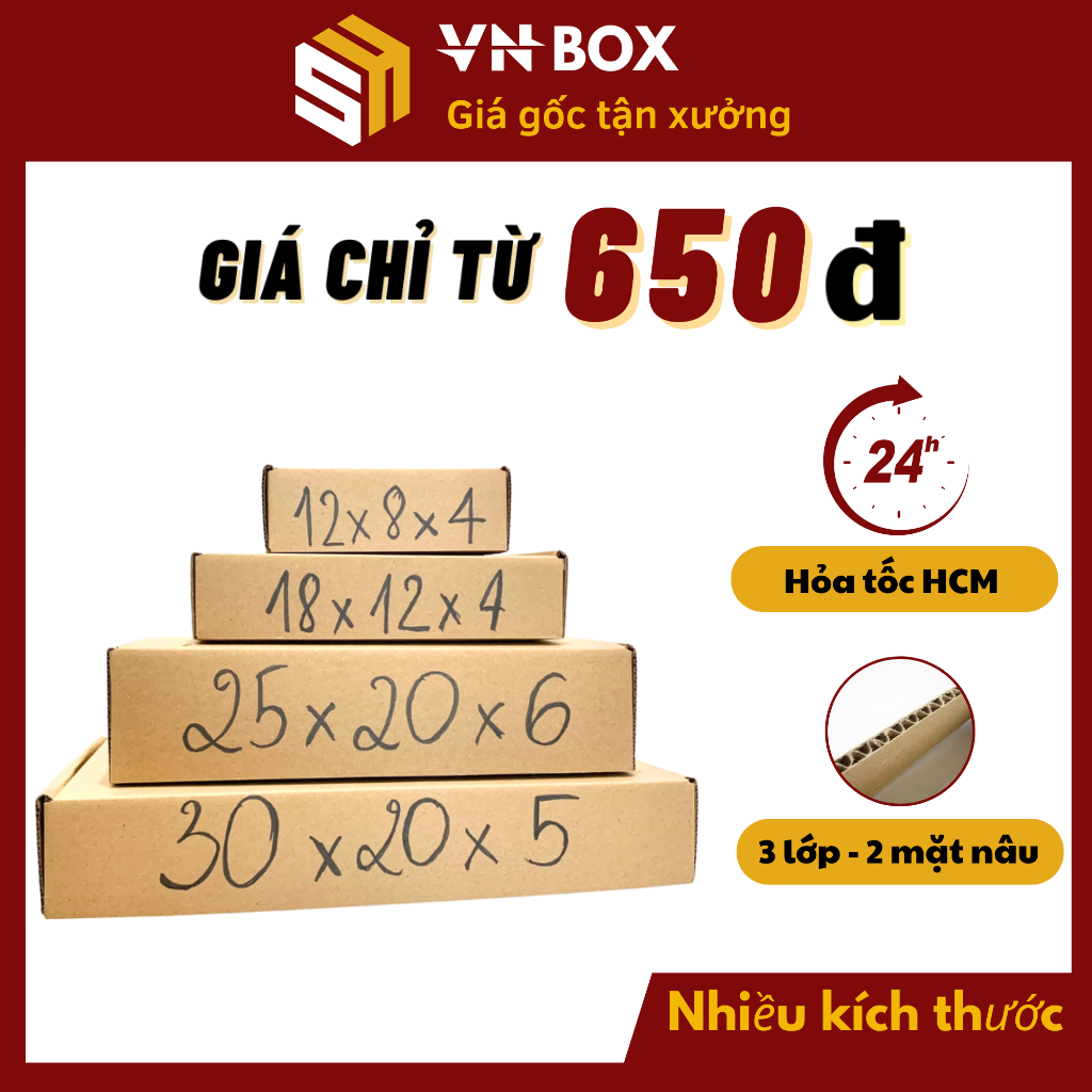 Combo 20 Hộp carton hộp nắp gài pizza nhiều kích thước hộp nắp cài đóng quần áo váy quà tặng  - VN BOX HCM