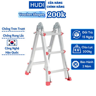 Thang Nhôm Chữ A Rút Lồng Hàn Quốc HUDI Cao Cấp Chống Trượt Khóa An Toàn Siêu Nhẹ Chịu Lực 200KG