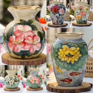 Bình hoa gốm sứ Bát Tràng vẽ hoa thủ công xinh xắn cắm hoa decor trang trí theo phong cách hiện đại