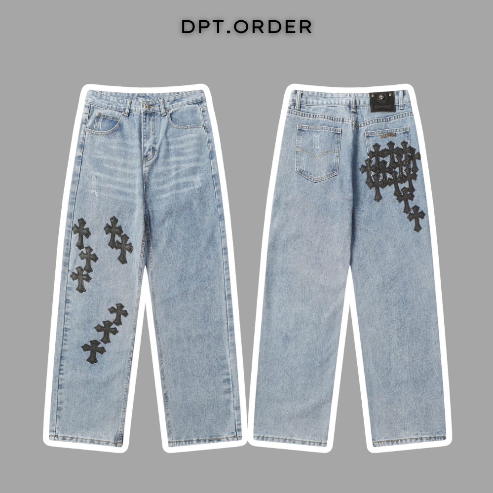 (Best quality) Quần Jeans Chrome Heart wash4 logo thêu da