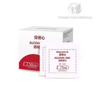 Bông Tẩm Cồn Khô Sinocare Alcohol Pad - Hộp 50 Miếng