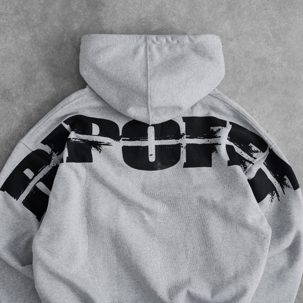 RIPOFFF Backbullet Boxy Hoodie - Grey (Áo khoác tay dài nỉ bông)