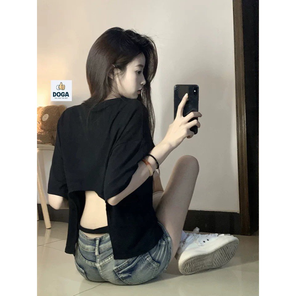 Áo Croptop from rộng hở lưng trơn basic có size M, L, XL chất thun cotton không xù lông 126