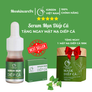 Serum diếp cá igreen 10ml , dành cho mọi loại da, mụn, thâm tặng kèm mặt nạ