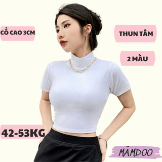 Áo croptop nữ tay ngắn cổ lọ form ôm body, áo thun nữ croptop kiểu sexy chất thun gân dày dặn mămdoo
