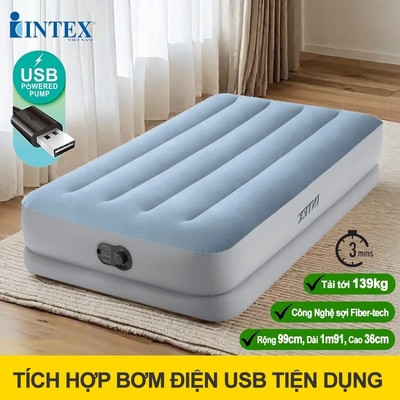 Đệm hơi đơn/đôi Intex công nghệ mới tích hợp bơm điện cổng USB