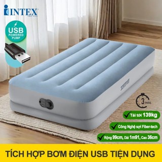 Đệm hơi đơn/đôi Intex công nghệ mới tích hợp bơm điện cổng USB